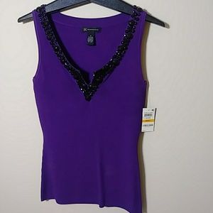 INC International Concepts Purple Tank Top with Black Beaded Neckline